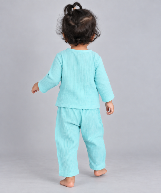 Muslin Bubble Crinkle Pyjamas Set (FO) - Marine