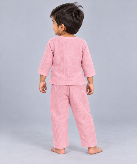 Muslin Bubble Crinkle Pyjamas Set (FO) - Flamingo Pink