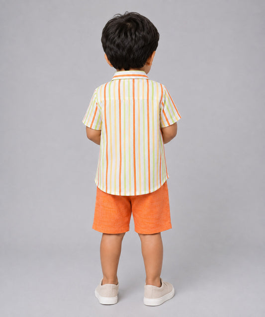 Y/D Muslin Crinkle Breezy Shirt-Shorts Set - Awning Stripe