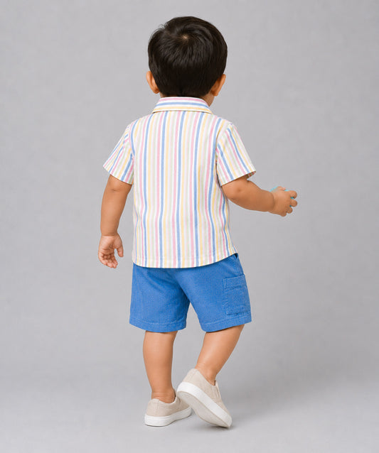 Y/D Muslin Crinkle Breezy Shirt-Shorts Set - Candy Stripe