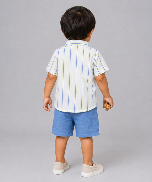 Y/D Muslin Crinkle Breezy Shirt-Shorts Set - Pin Stripe