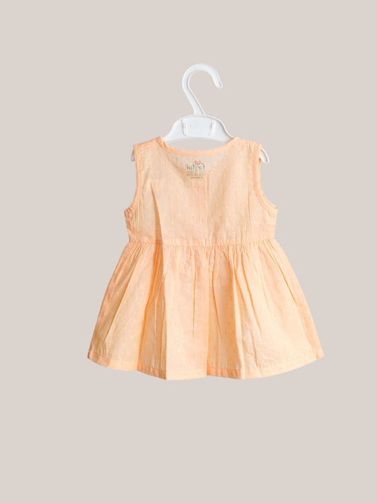 Swiss Dobby Sleeveless Casual Frock - Apricot Sherbet