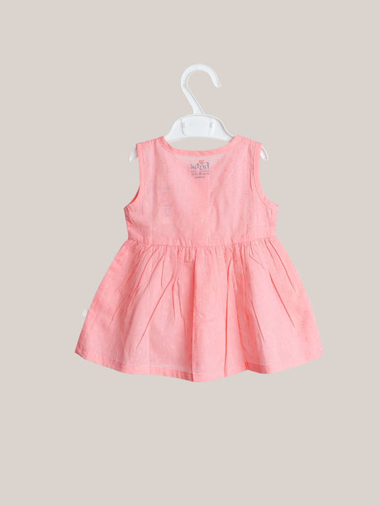 Swiss Dobby Sleeveless Casual Frock - Melon Pink