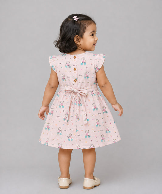 Muslin Cap Sleeve Frock - Salsa Rose Blushy