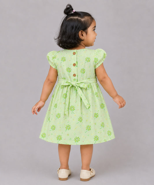 Muslin Cap Sleeve Frock - Fluo Green Buttercup
