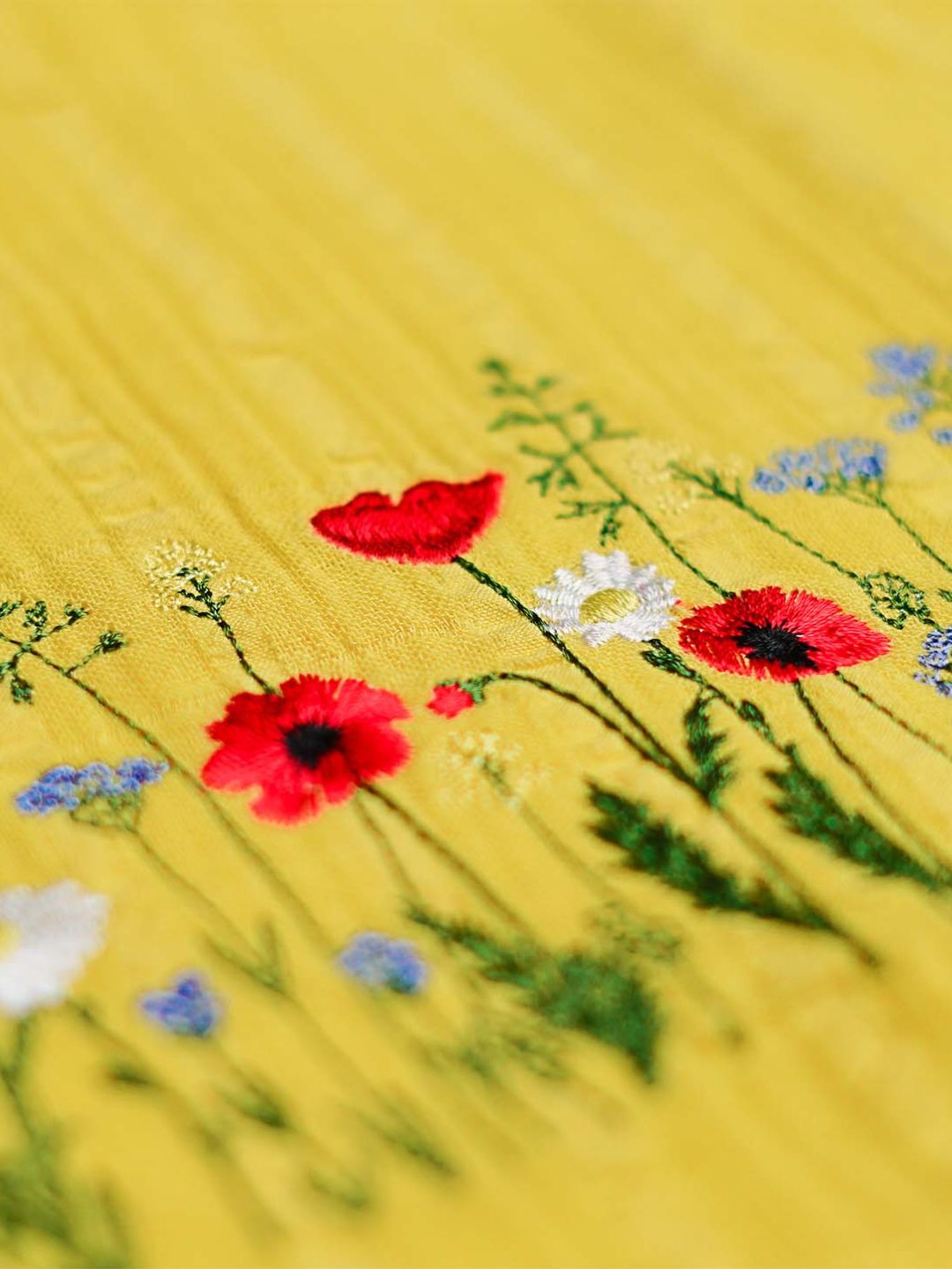 Seer Sucker Muslin Shoulder Button Frock With Embroidery DK.Yellow