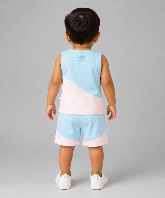 Organic Cotton Duo Jabla-Shorts Set Sleeveless - Blue