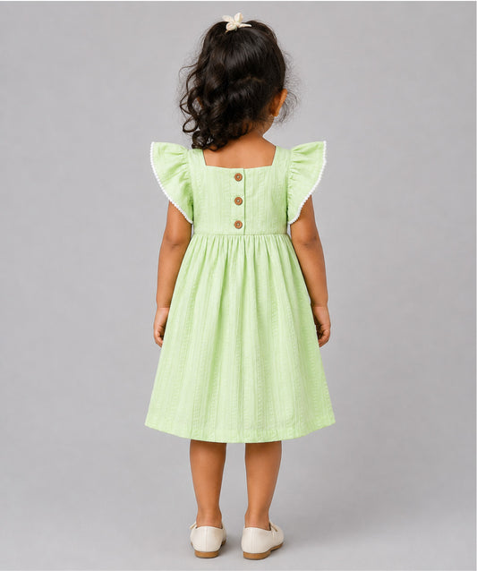 Muslin Seer Sucker Flutter Sleeve Frock - Lt Green