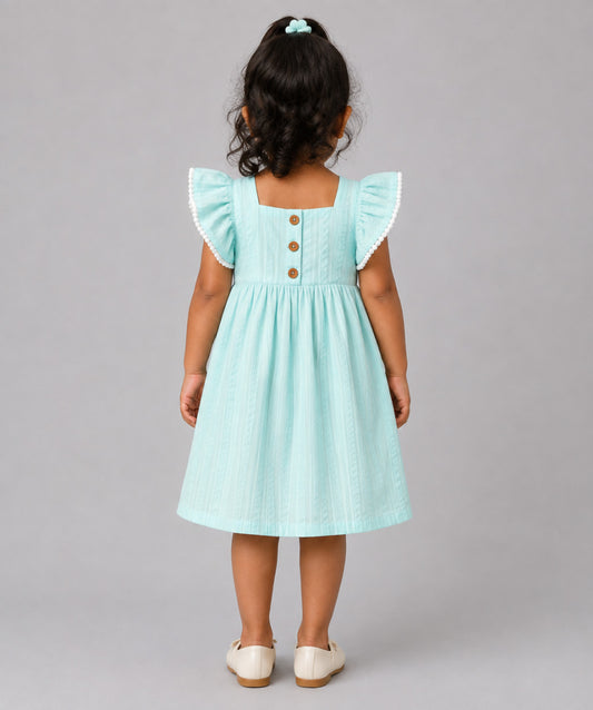 Muslin Seer Sucker Flutter Sleeve Frock - Mint