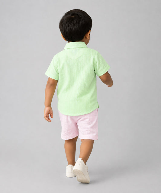 Muslin Seer Sucker Fusion Shirt-Shorts Set - Fluo Green