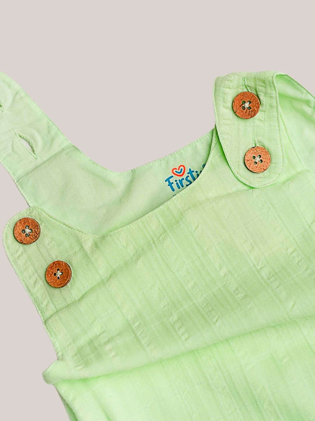 Seer Sucker Muslin Shoulder Button Frock With Embroidery Lt.Green