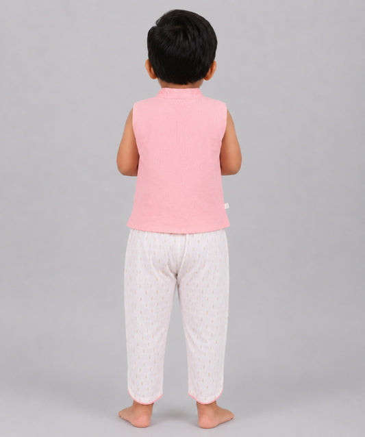 Lurex Dobby Waist Coat-Dhoti Pant - Melon Pink
