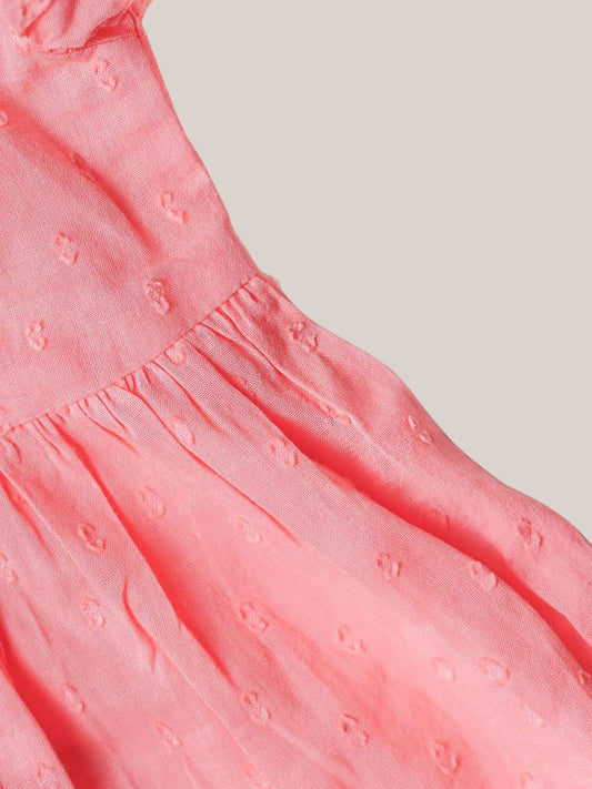 Swiss Dobby Half Sleeve Casual Frock - Melon Pink