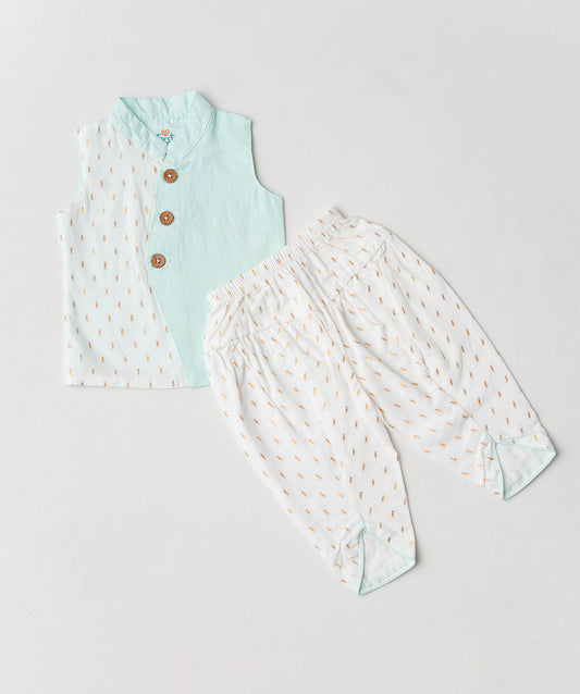 Lurex Dobby Waist Coat-Dhoti Pant - Mint