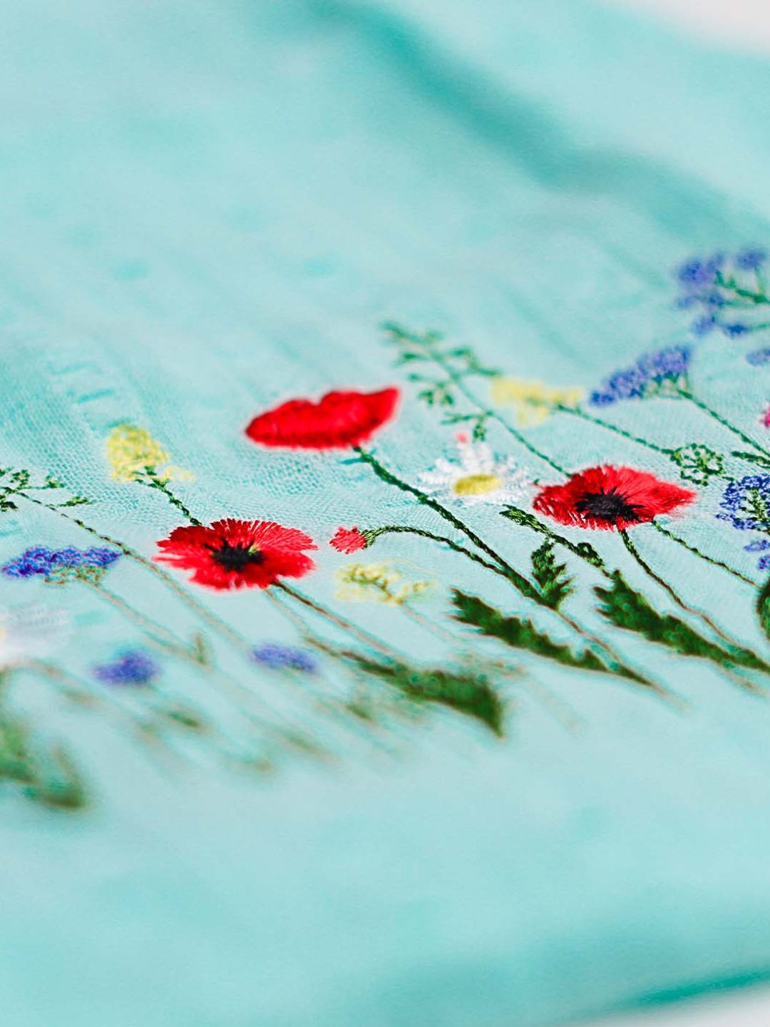 Seer Sucker Muslin Shoulder Button Frock With Embroidery Mint