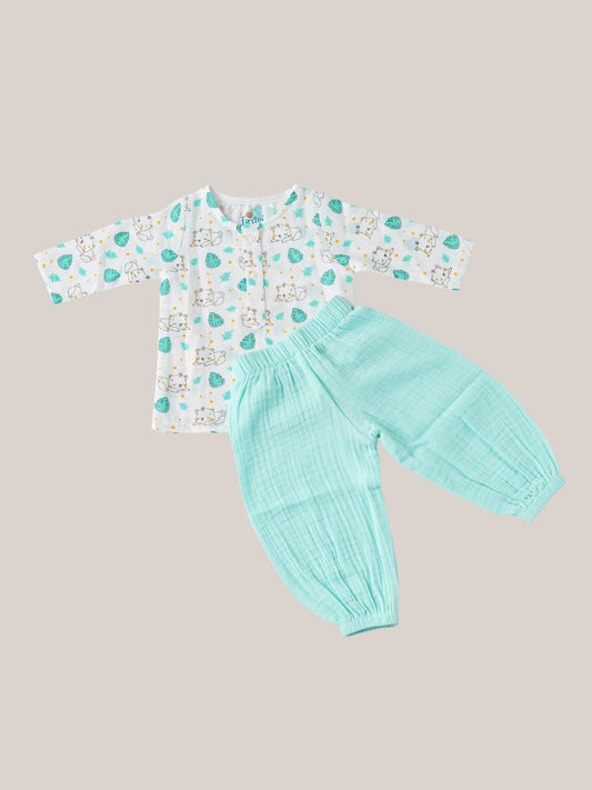 Muslin Pyjama Patiala Set - (W) Mint Sloth Bear