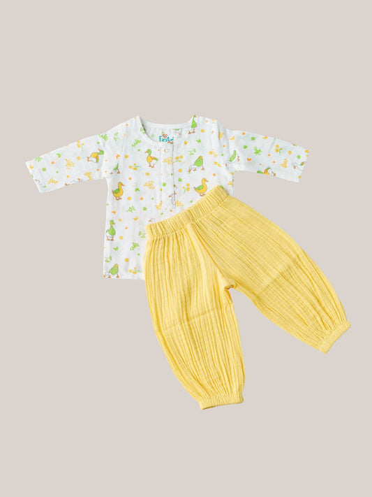Muslin Pyjama Patiala Set - (W) Lime Cream Runner Duck