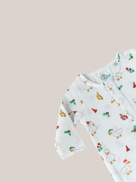 Muslin Pyjama Patiala Set - Santa Duck