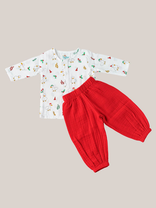 Muslin Pyjama Patiala Set - Santa Duck