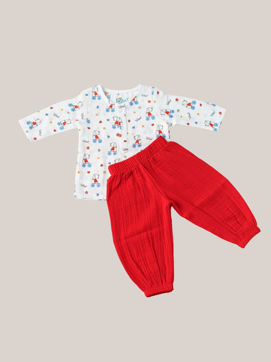 Muslin Pyjama Patiala Set - (W) Salsa Rose Scarlet