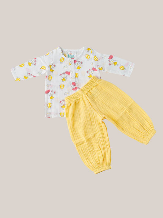 Muslin Pyjama Patiala Set - (W) Lt. Yellow Strings