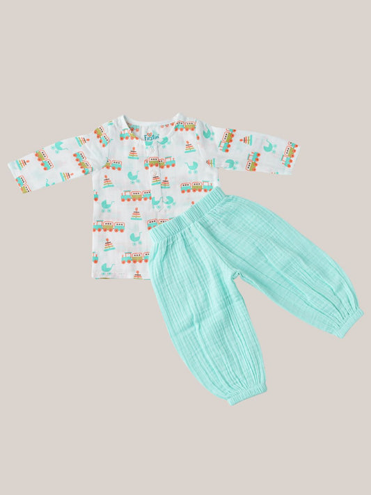 Muslin Pyjama Patiala Set - Tram