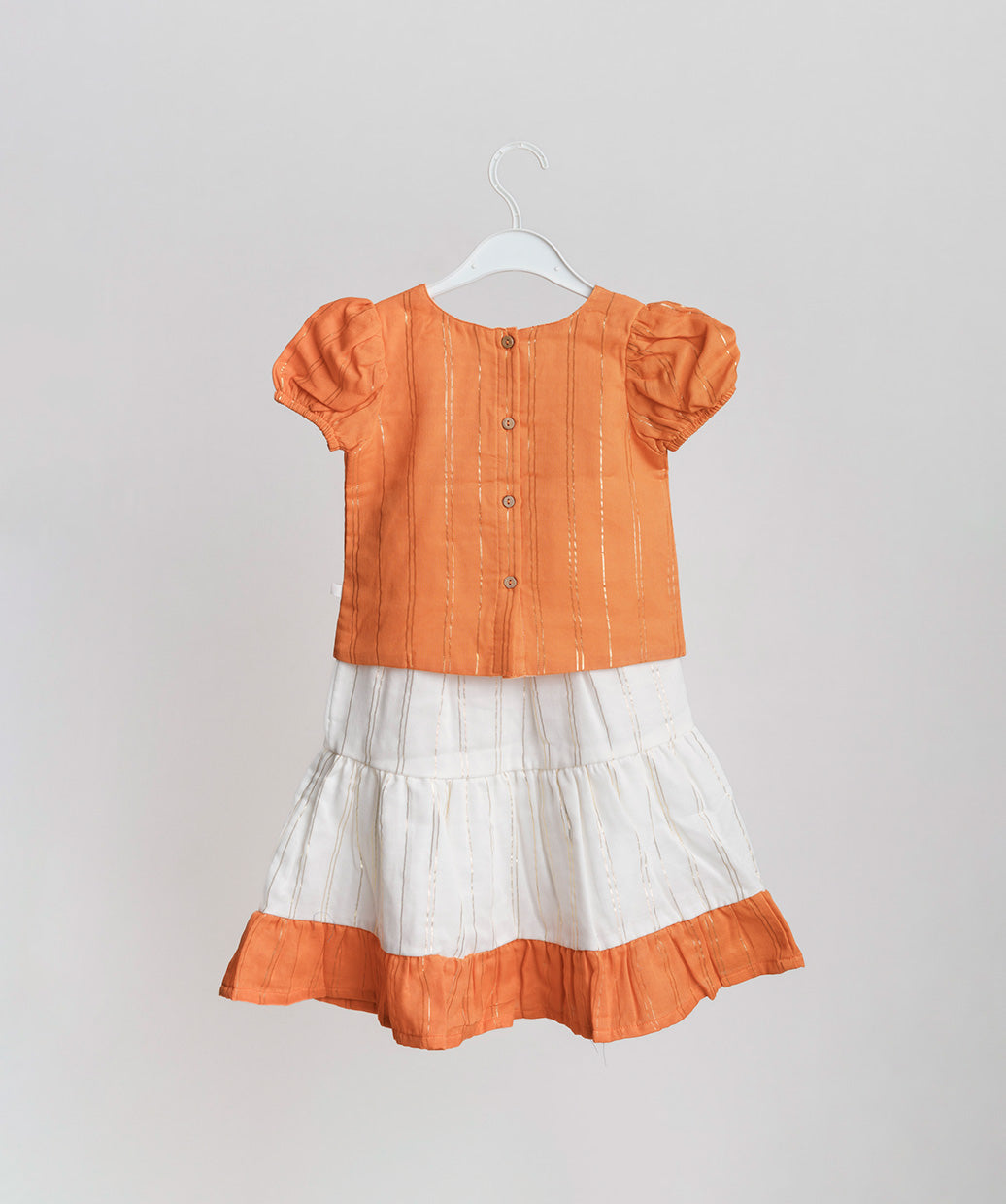 Ridhi Top With Skirt (Puff Sleeve) - Carrot Orange