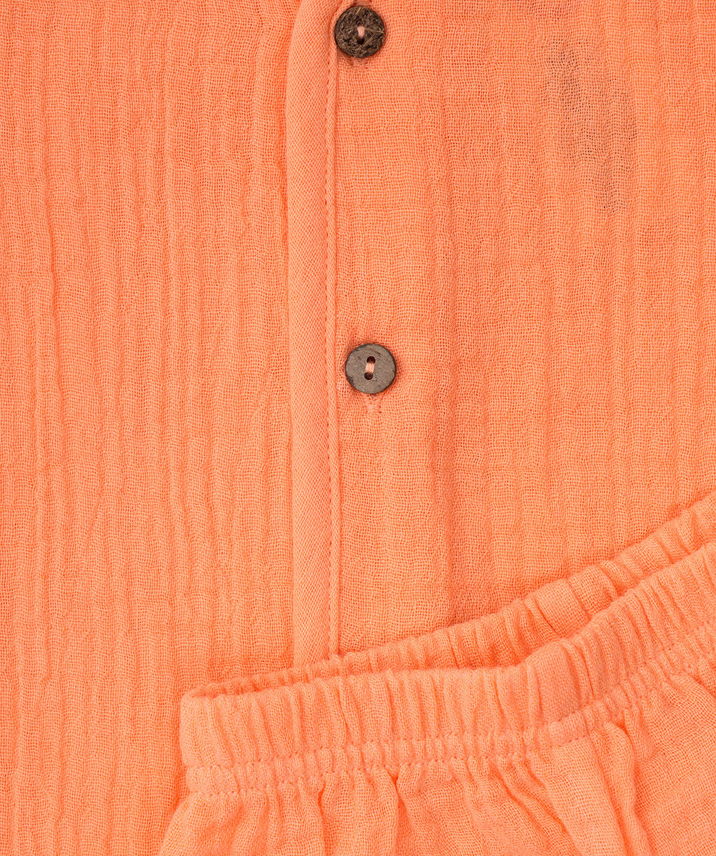 Muslin Bubble Crinkle Jabla-Shorts Set Half Sleeve - Coral Orange