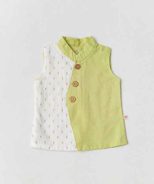 Lurex Dobby Waist Coat-Dhoti Pant - Palm Green