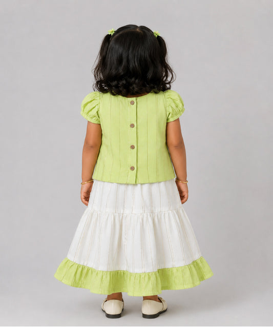 Ridhi Top With Skirt (Puff Sleeve) - Neon Green