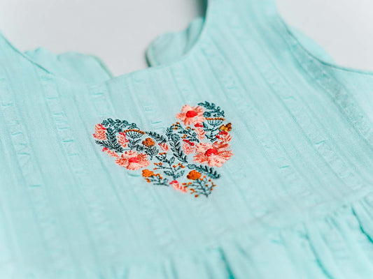 Seer Sucker Muslin Self Knotted Frock With Embroidery MInt