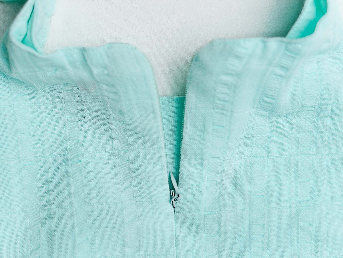 Seer Sucker Muslin Self Knotted Frock With Embroidery MInt