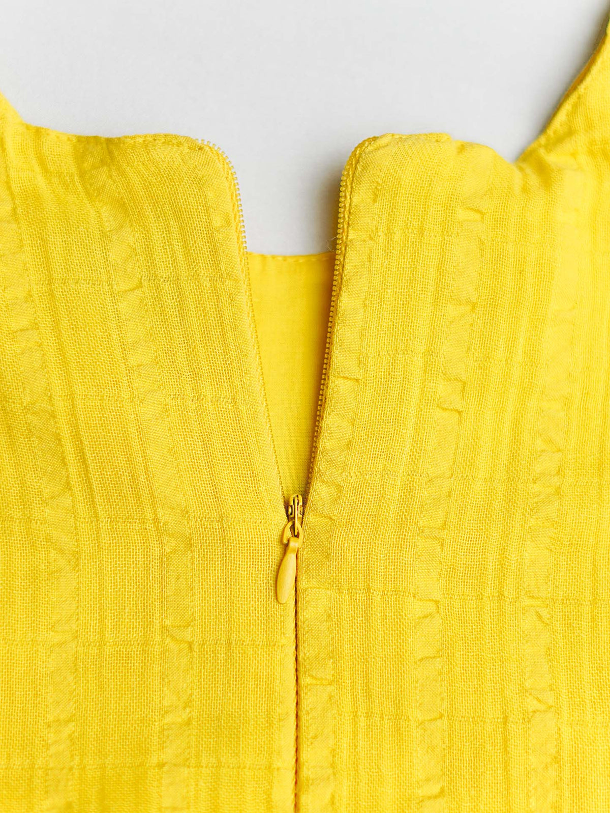 Seer Sucker Muslin Self Knotted Frock With Embroidery Dk.Yellow
