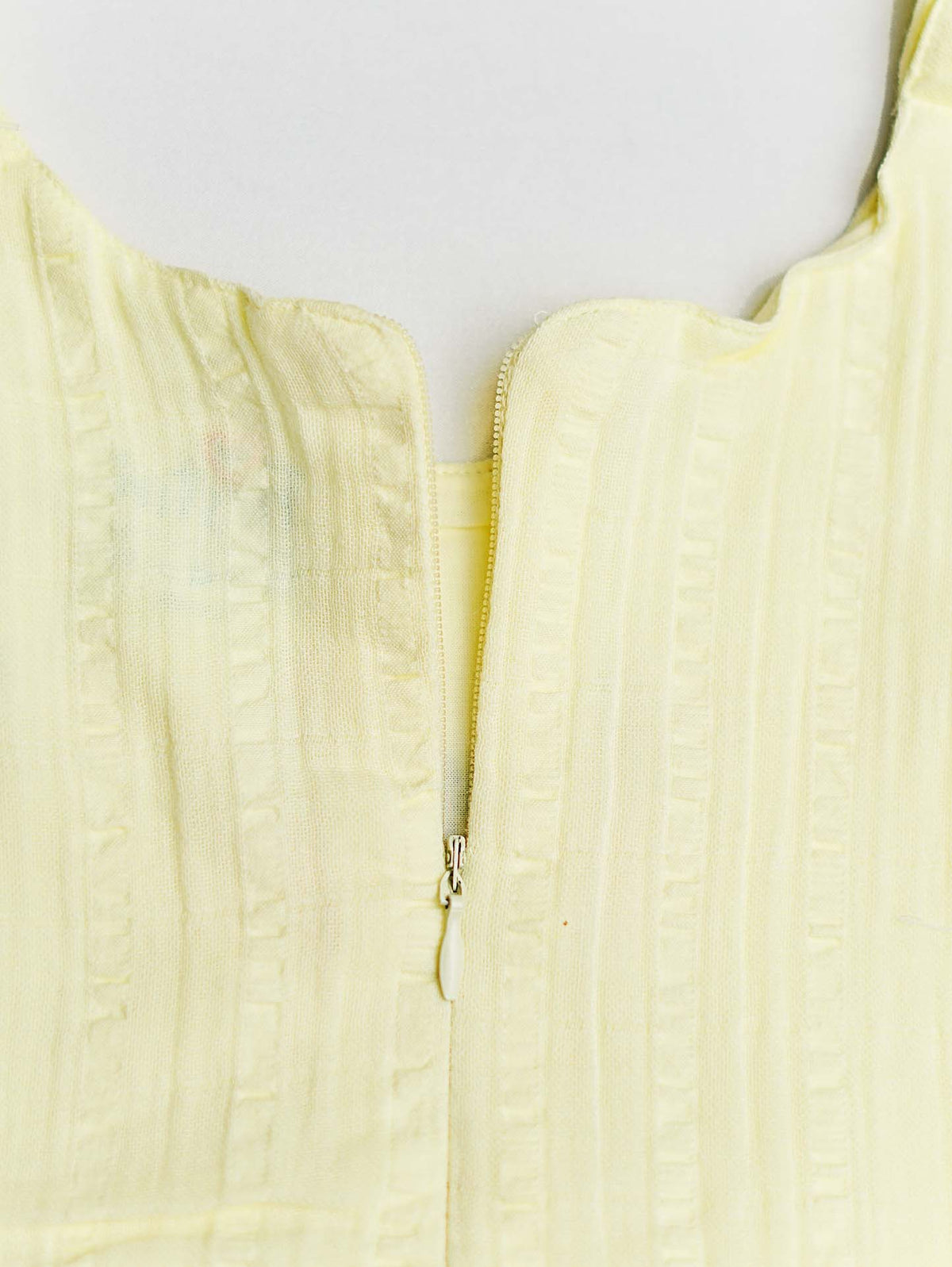 Seer Sucker Muslin Self Knotted Frock With Embroidery Lt. Yellow