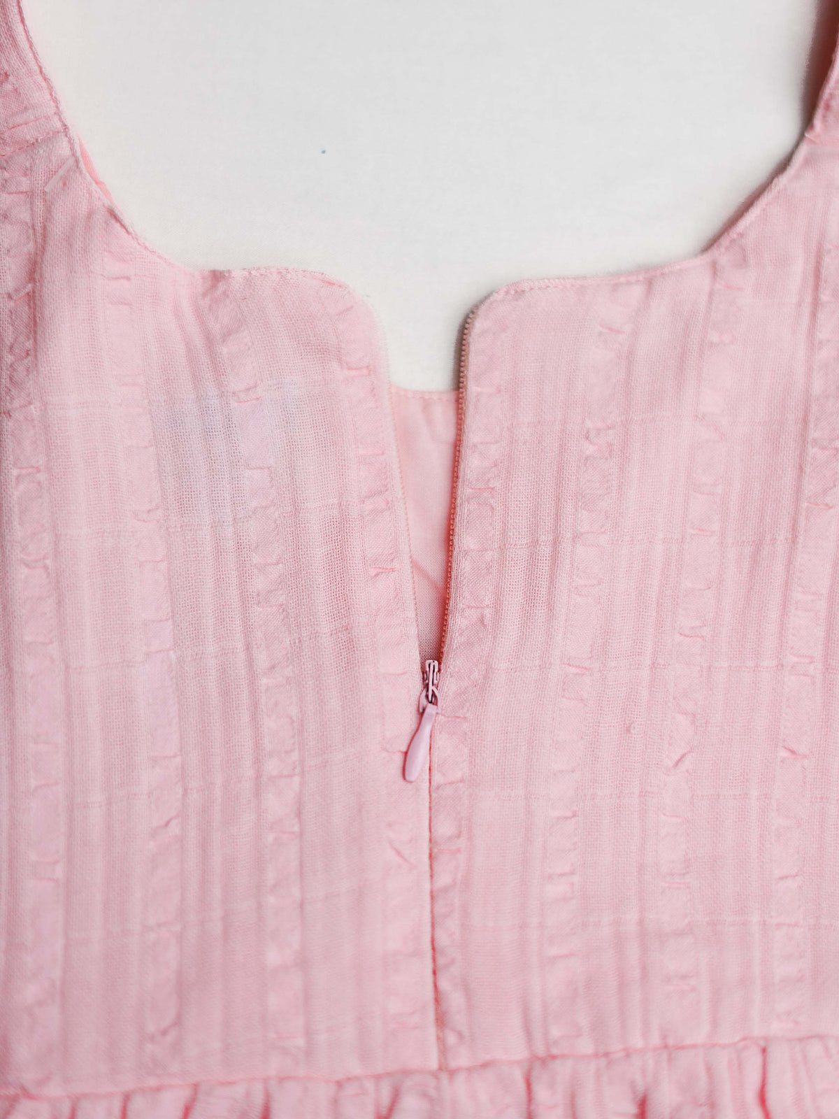 Seer Sucker Muslin Self Knotted Frock With Embroidery Lt. Pink