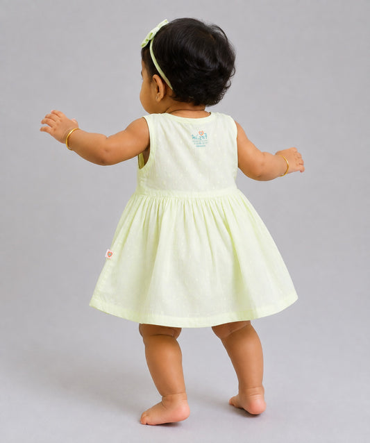 Swiss Dobby Sleeveless Casual Frock - Lime Cream