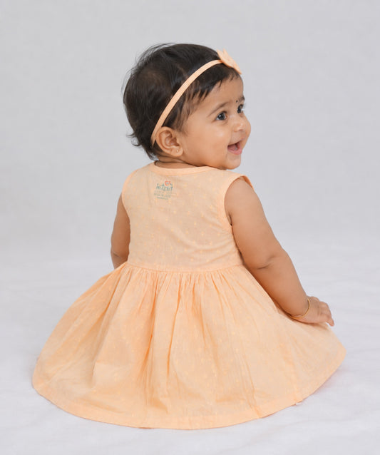 Swiss Dobby Sleeveless Casual Frock - Apricot Sherbet