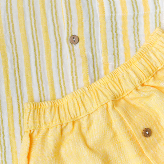 Y/D Muslin Crinkle Breezy Shirt-Shorts Set - Pencil Stripe