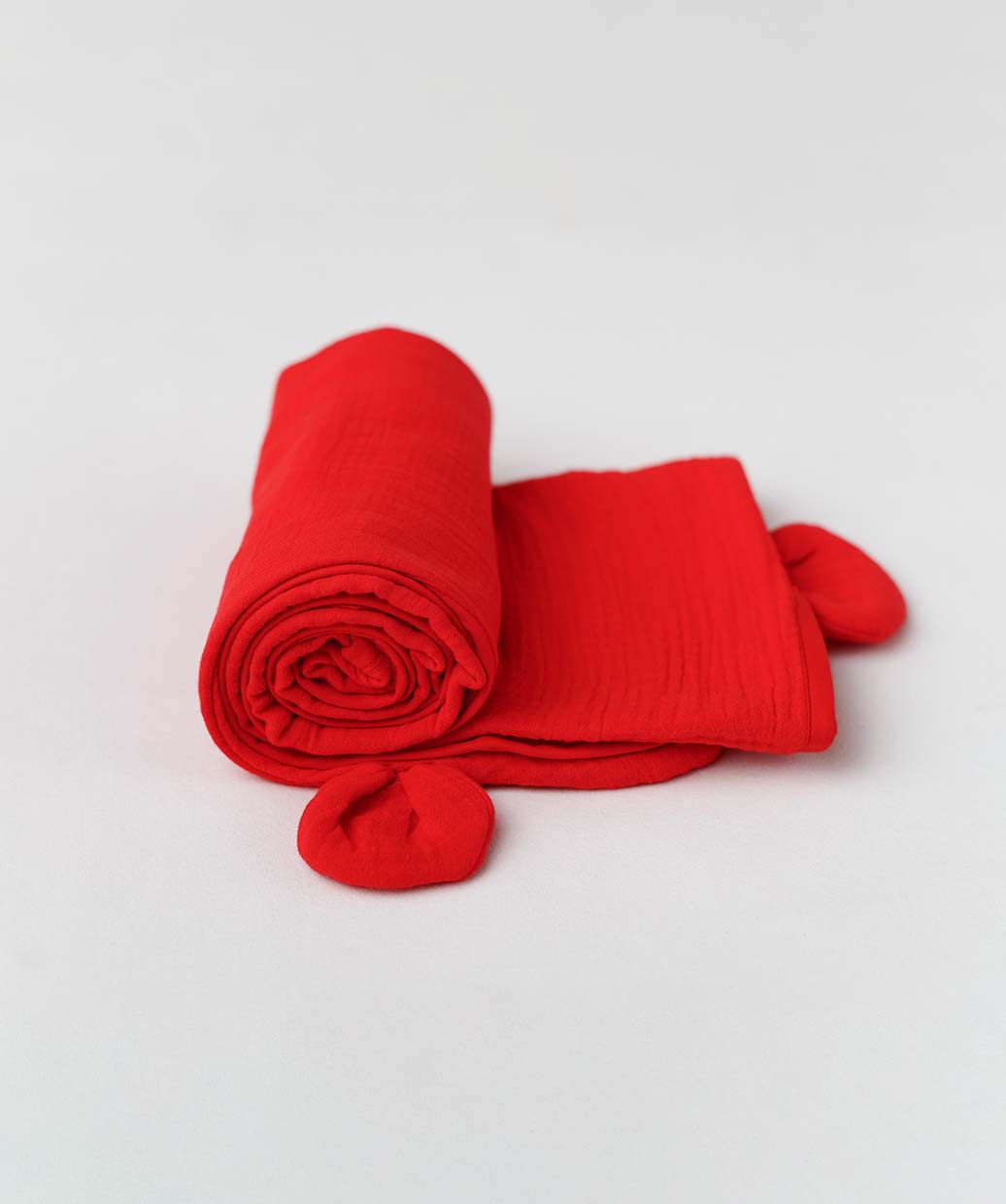 Muslin Bubble Crinkle Hooded Blanket - Carmine (Kitty)