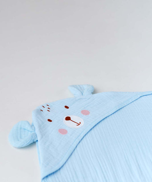 Muslin Bubble Crinkle Hooded Blanket - Aqua (Puppy)