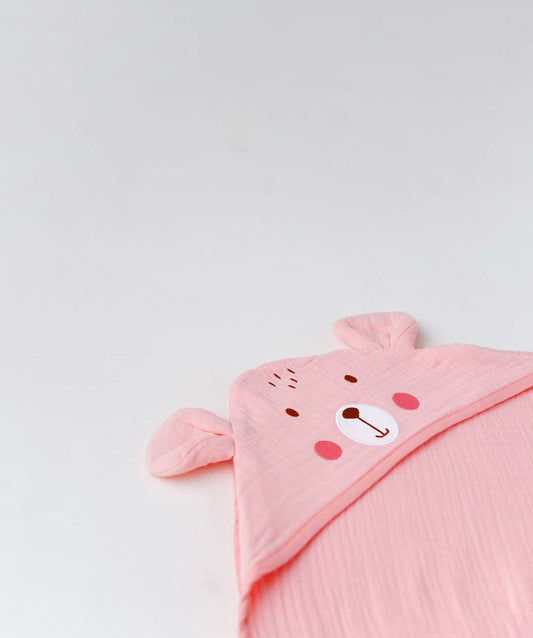 Muslin Bubble Crinkle Hooded Blanket - Flamingo Pink (Puppy)
