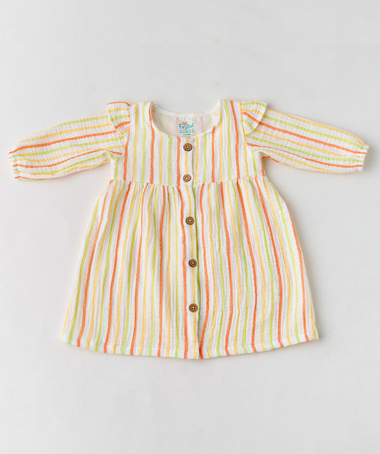 Y/D Muslin Crinkle Breezy Frock Full Sleeve - Awning Stripe
