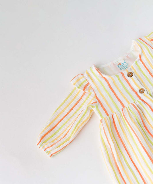 Y/D Muslin Crinkle Breezy Frock Full Sleeve - Awning Stripe