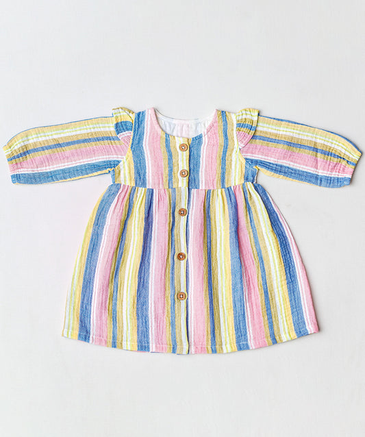Y/D Muslin Crinkle Breezy Frock Full Sleeve - Balanced Stripe