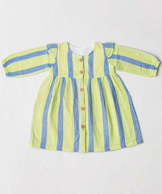 Y/D Muslin Crinkle Breezy Frock Full Sleeve - Bengal Stripe GB