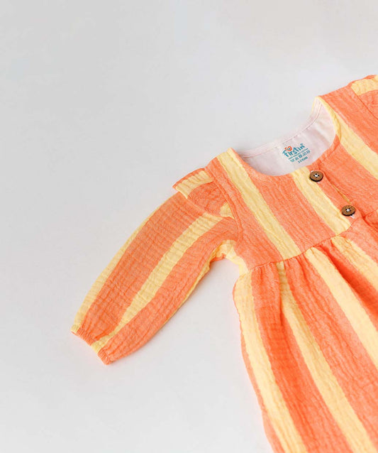 Y/D Muslin Crinkle Breezy Frock Full Sleeve - Bengal Stripe