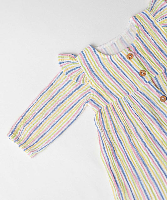 Y/D Muslin Crinkle Breezy Frock Full Sleeve - Candy Stripe