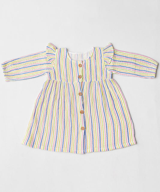 Y/D Muslin Crinkle Breezy Frock Full Sleeve - Candy Stripe