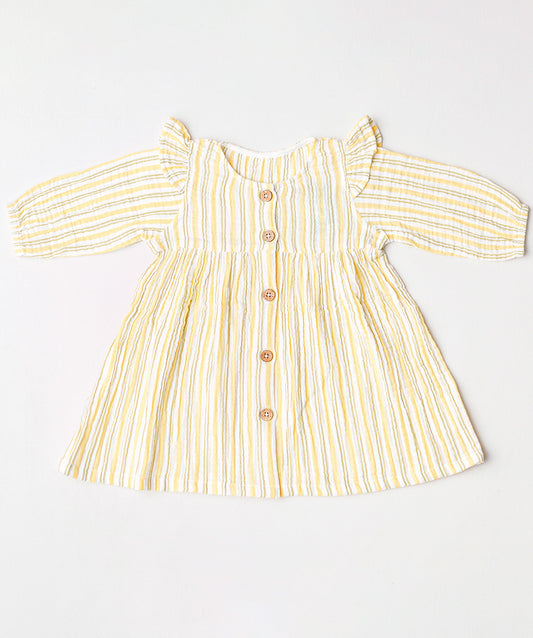 Y/D Muslin Crinkle Breezy Frock Full Sleeve - Pencil Stripe