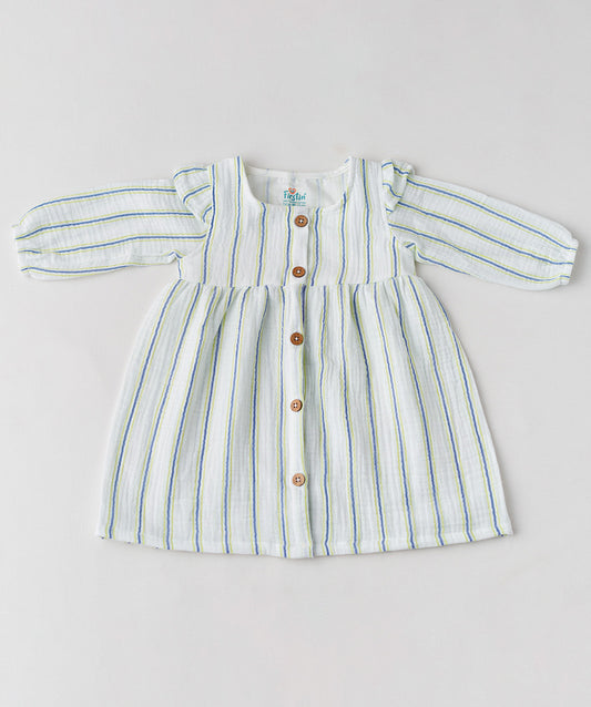 Y/D Muslin Crinkle Breezy Frock Full Sleeve - Pin Stripe